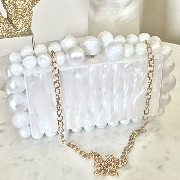 EOS Acrylic Pearl Bubble Box Clutch, Marble Look Clutch Bag, Tortoise Shell 438 - Picture 4 of 14